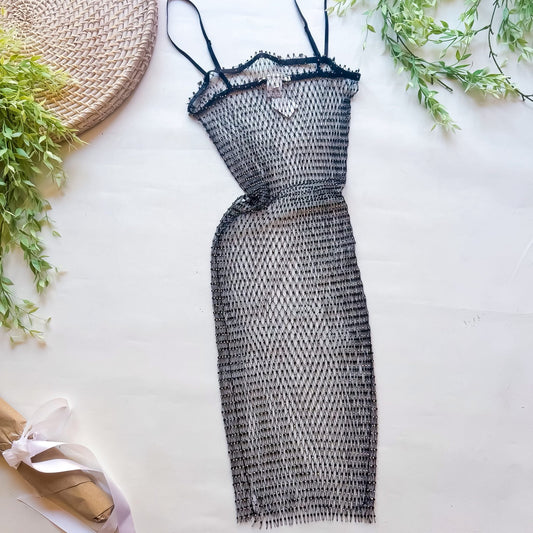 ✨ Black Beaded Fishnet Midi Dress ✨