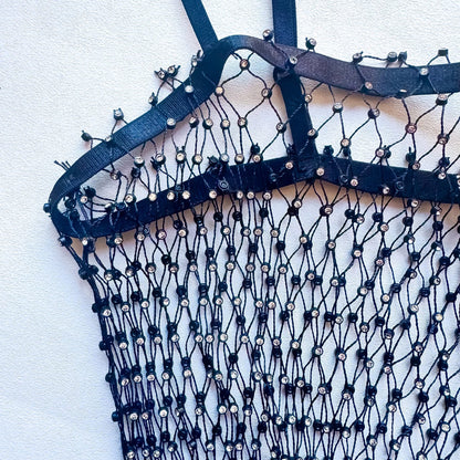 ✨ Black Beaded Fishnet Midi Dress ✨
