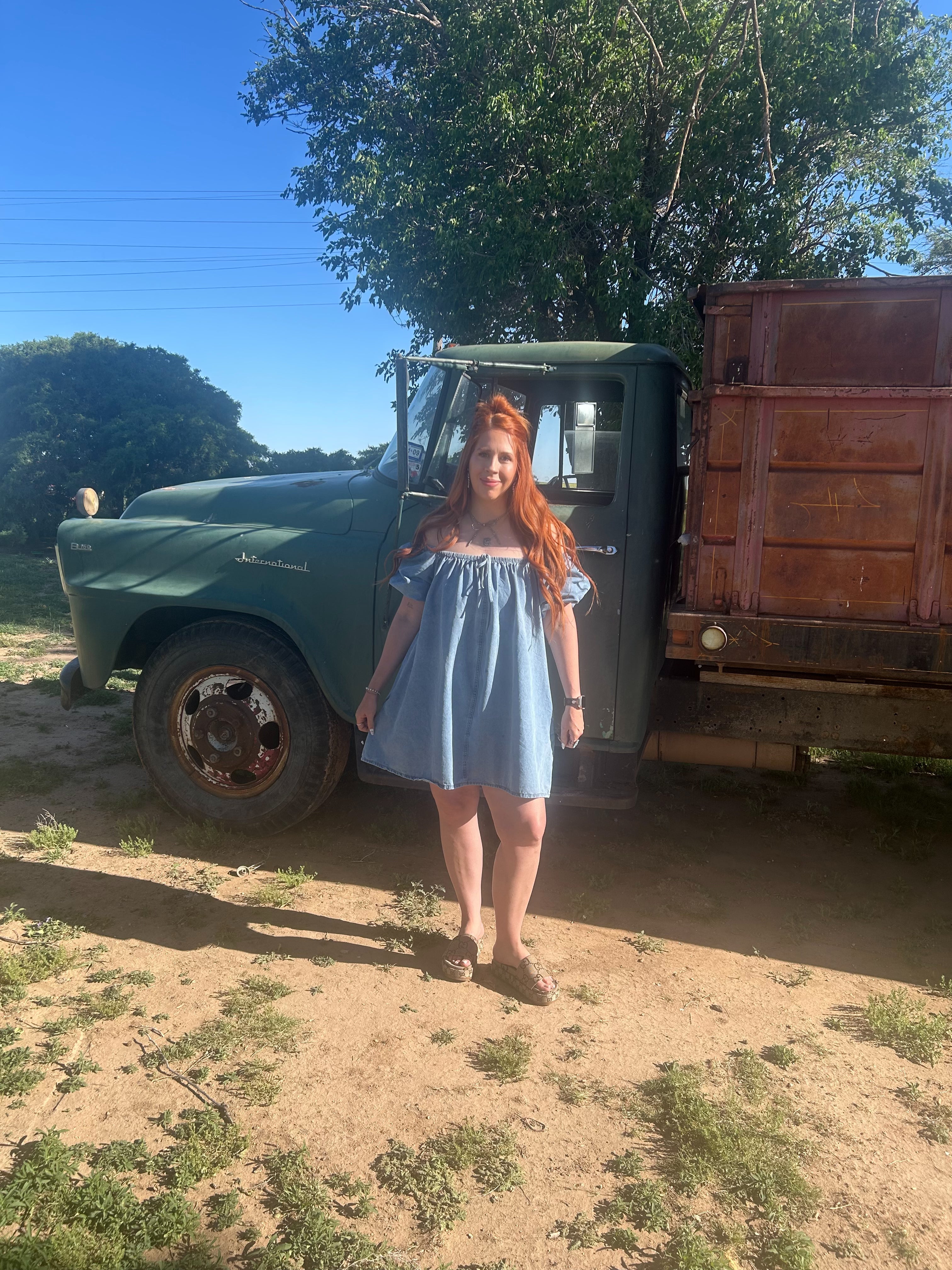 Denim Bubble Sleeve Babydoll Dress