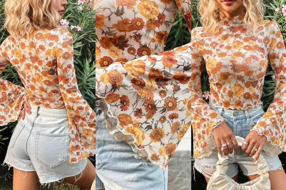 Floral Bell Sleeve Top