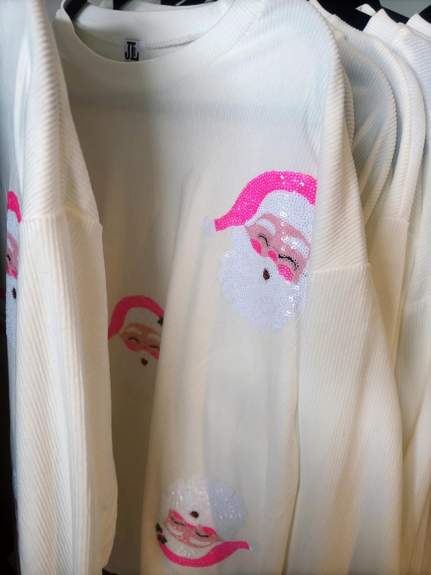 Pink Sequin Santa Corded Crew