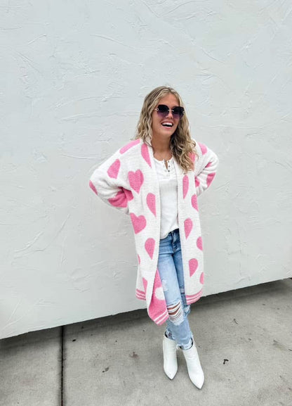 Cloud Heart Cardigan - Pink & White
