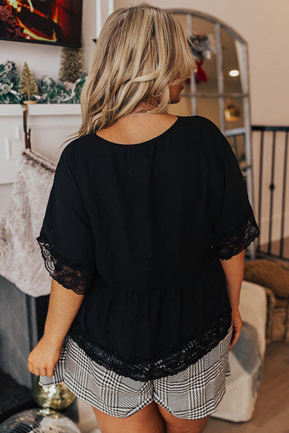 Black Lace Plus Size Top LT