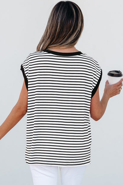 Black Striped Pocket Tank LT