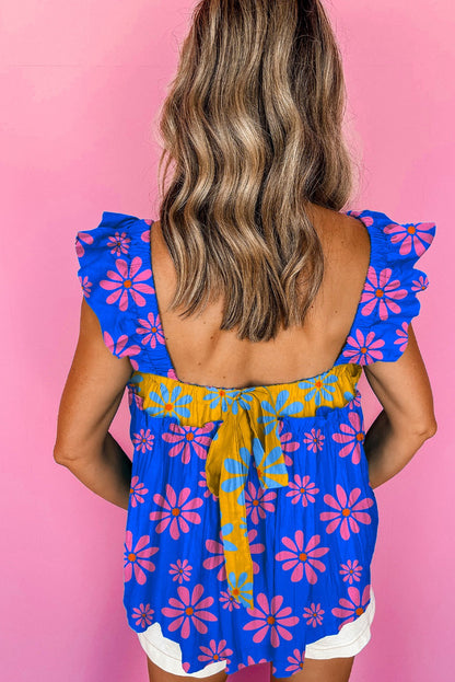 Blue Floral Flutter Tank Top May.