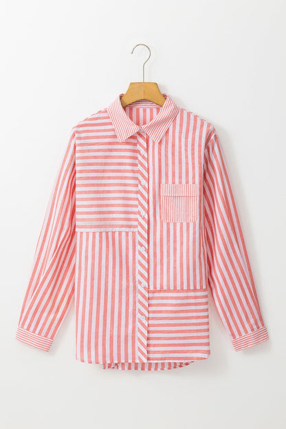 Pink Striped Casual Button Top May.