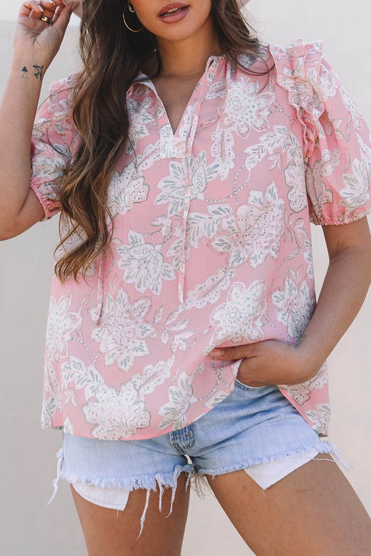 Pink Floral Puff Sleeve Blouse LT
