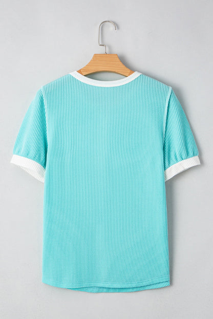 Turquoise Corded Henley Top May.