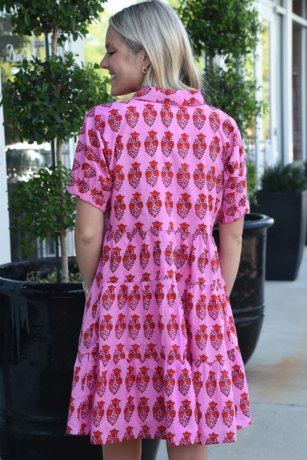Pink Floral Print Button Dress May.