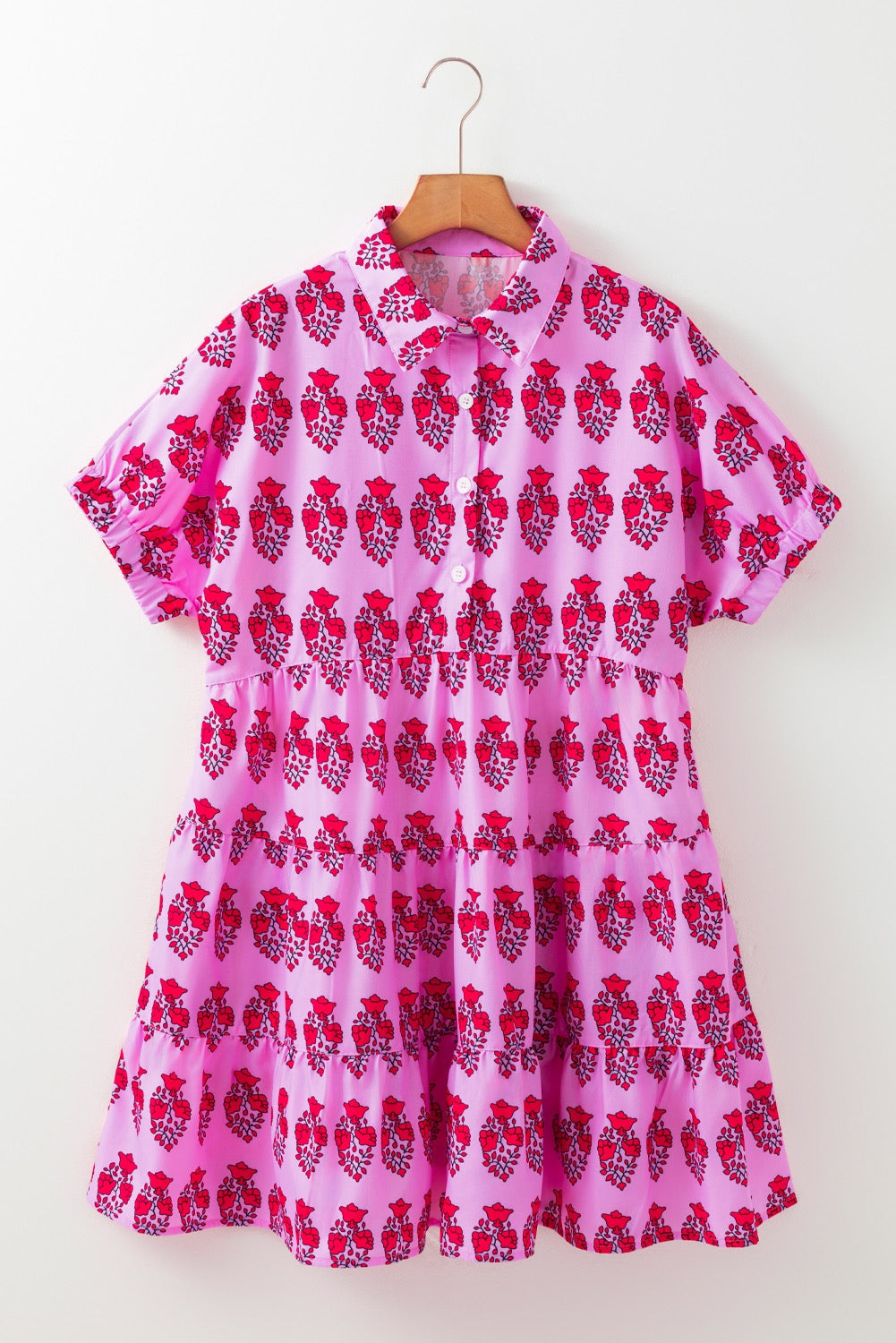 Pink Floral Print Button Dress May.