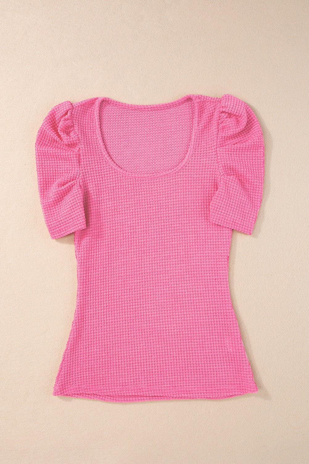 Pink Waffle Knit Puff Sleeve Top May.