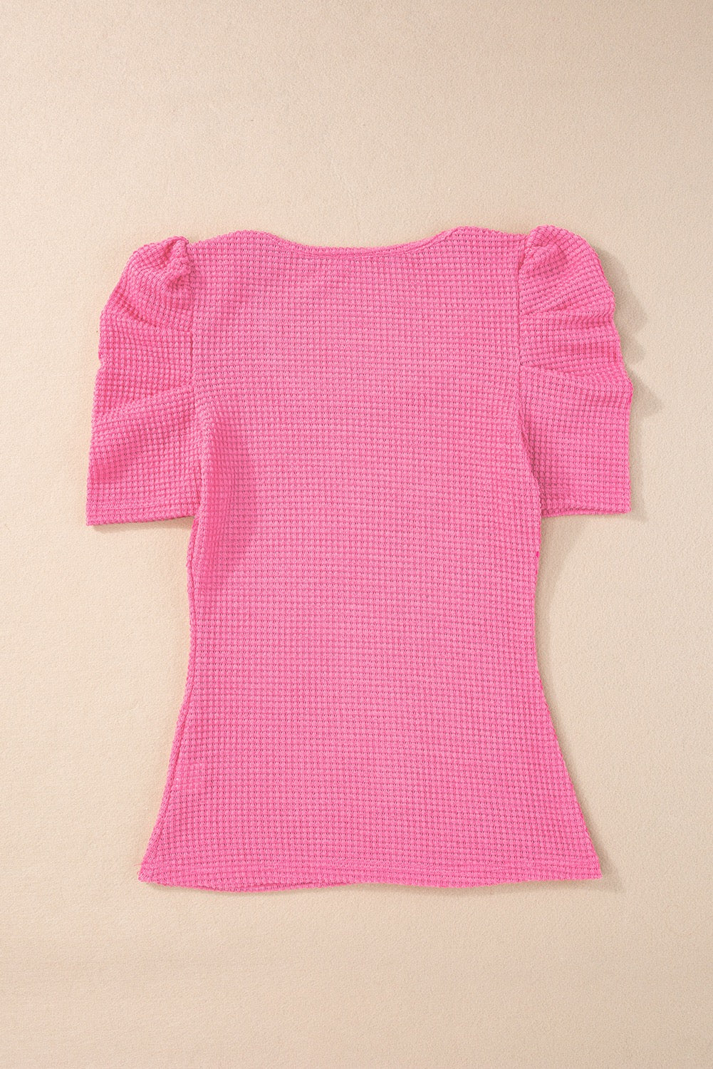 Pink Waffle Knit Puff Sleeve Top May.