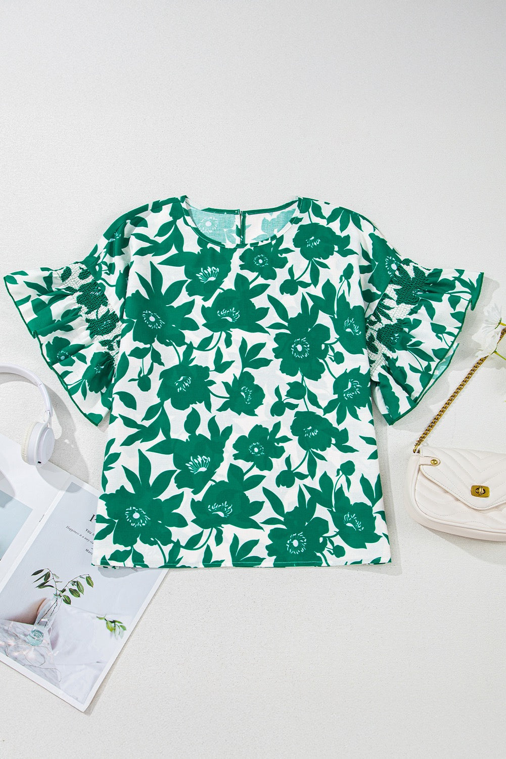 Green Flower Print Blouse May.