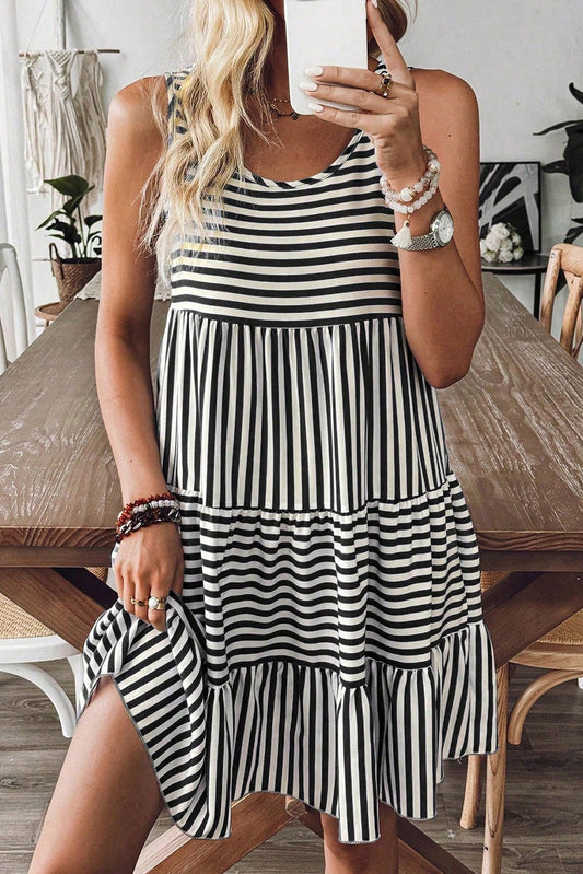Black Striped U Neck Dress May.