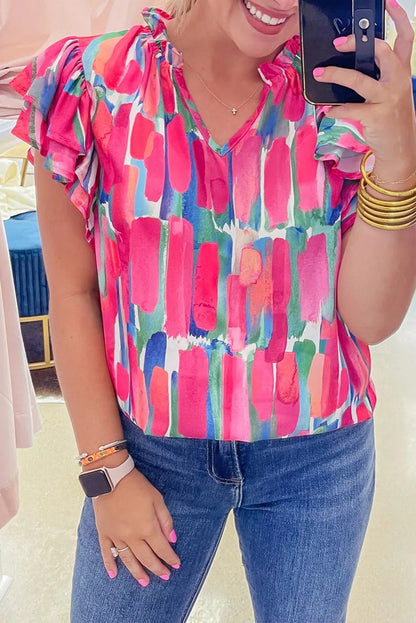 Abstract Brush Print Blouse LT