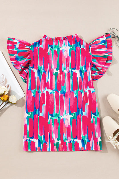 Abstract Brush Print Blouse LT