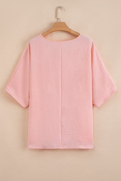 Pink Textured Plus Size Pocket Top LT