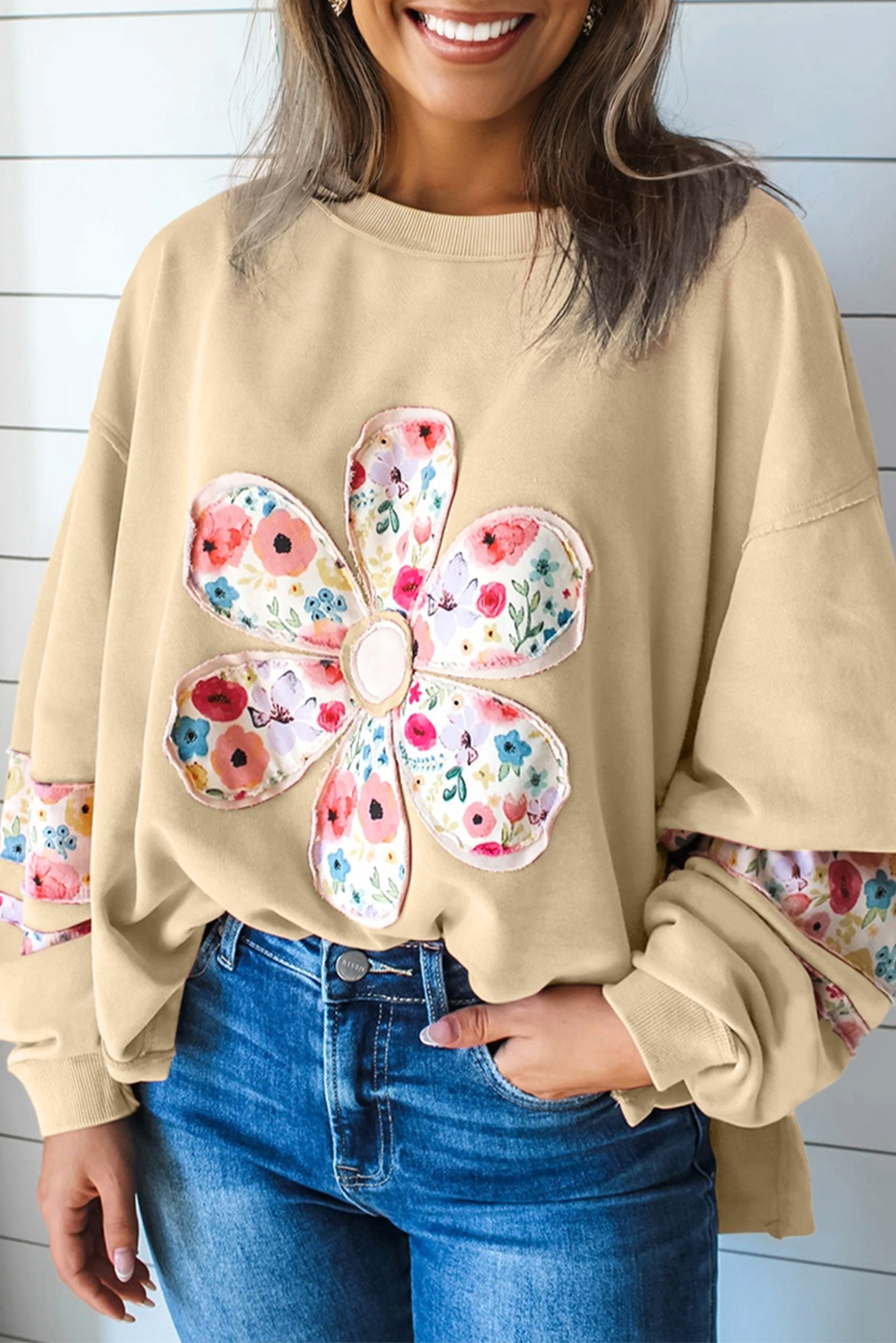 Floral Applique Baggy Top *THREE COLORS* RTS
