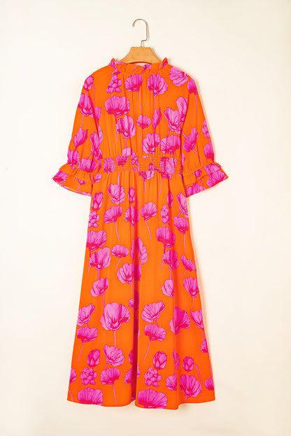Orange Floral Smocked Fall Maxi August.