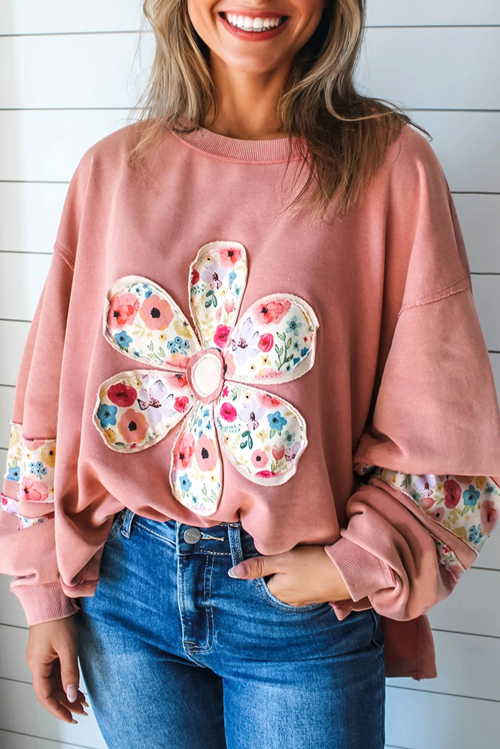Floral Applique Baggy Top *THREE COLORS* RTS