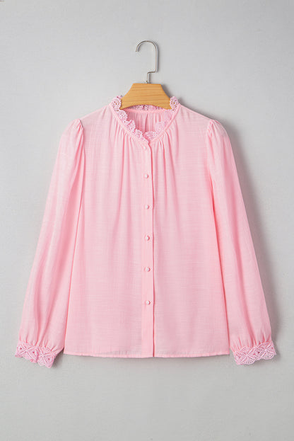 Pink Lace Button Up Blouse LT