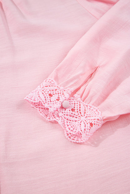 Pink Lace Button Up Blouse LT