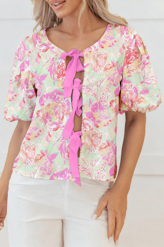 Pink Ribbon Front Blouse