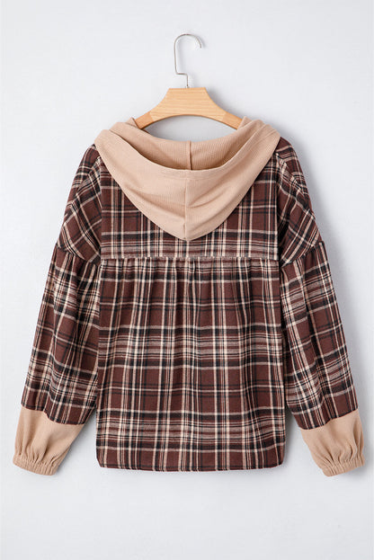 Plaid Patchwork Hooded Blouse LT