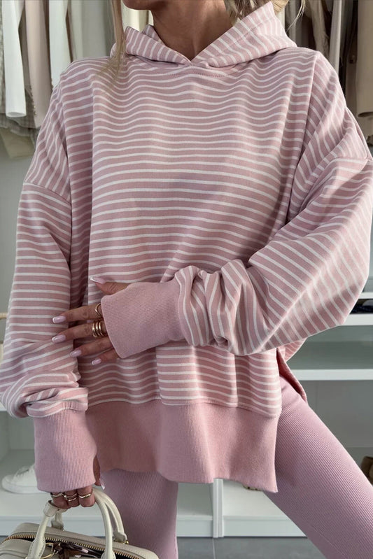 Stripe Thumbhole side Slits Hoodie LT