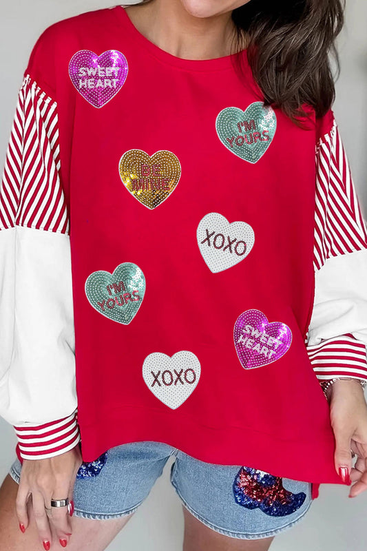 Red Stripe Conversation Heart Sweatshirt RTS