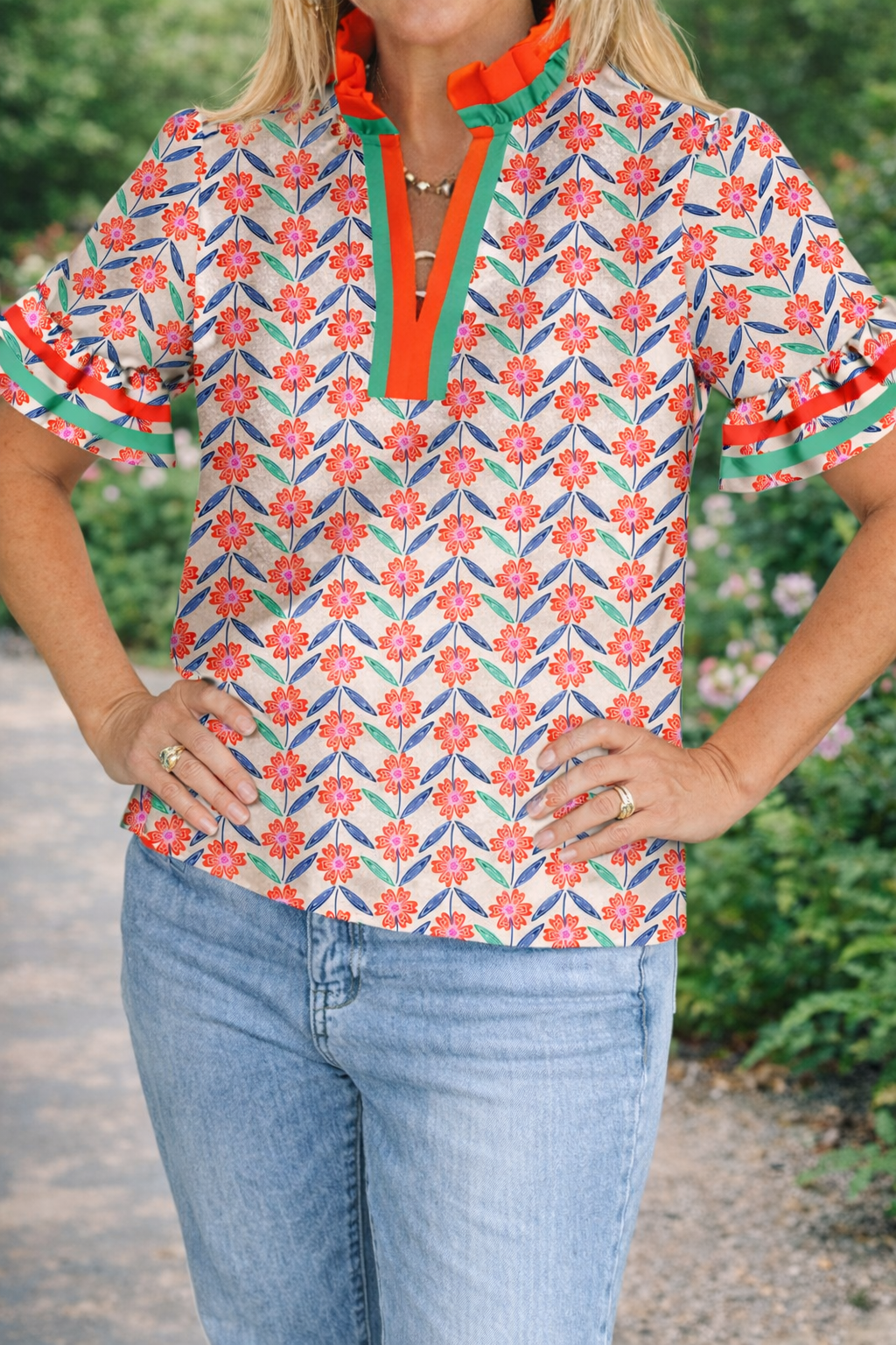 Red Floral Ruffled Blouse LT