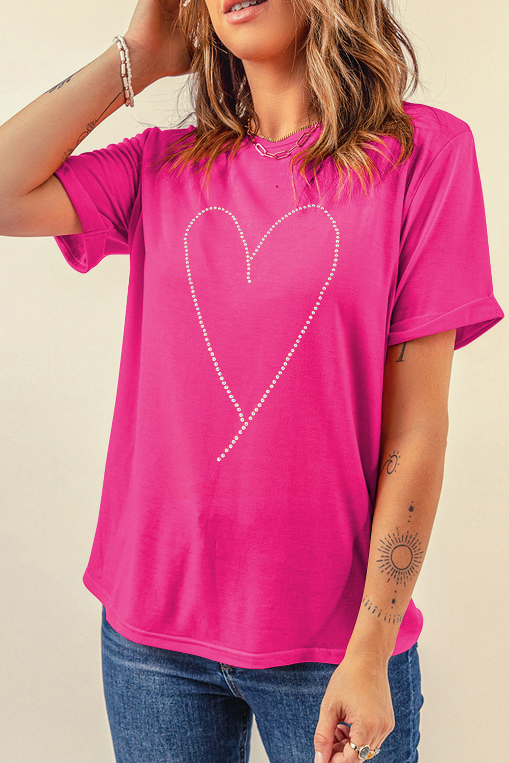 Rose Rhinestone Heart Top RTS