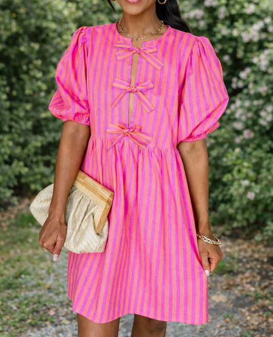 Rose Striped Mini Dress RTS