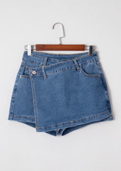 Denim Asymmetrical Wrap Skort RTS