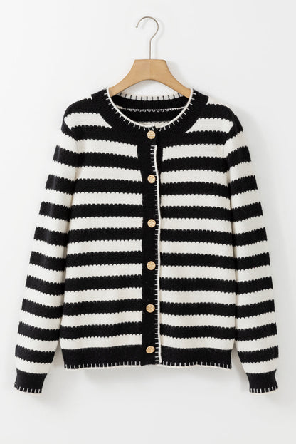Stripe Gold Button Cardigan LT