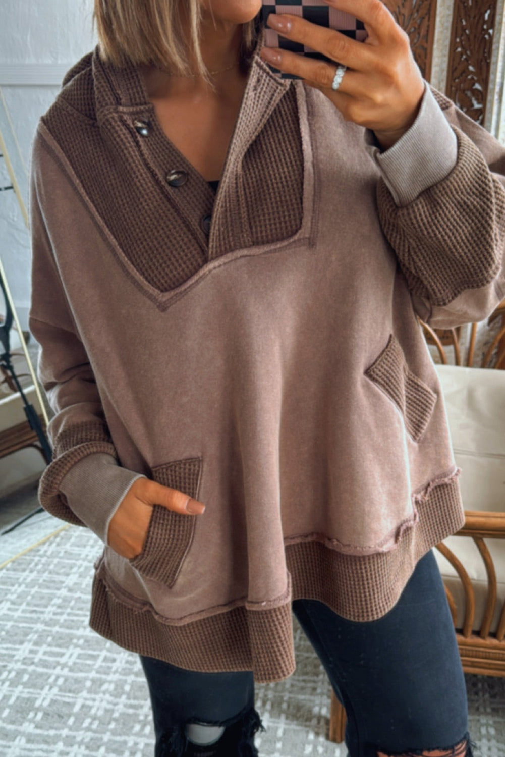 Waffle Patchwork Plus Hoodie LT