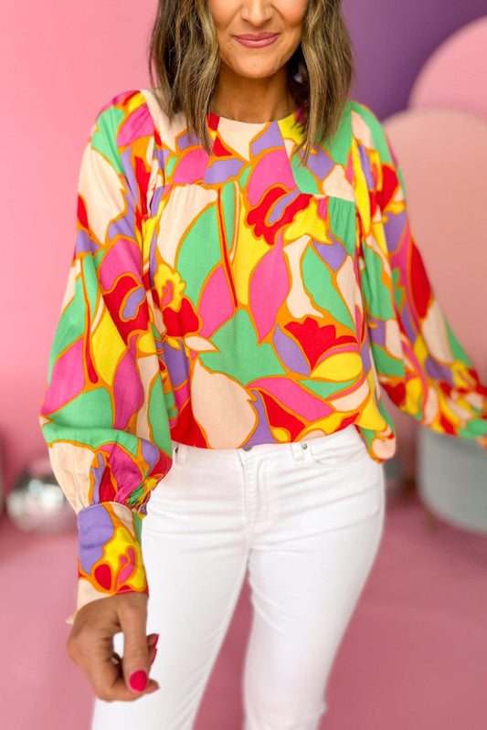 Abstract Print Puff Sleeve Top RTS