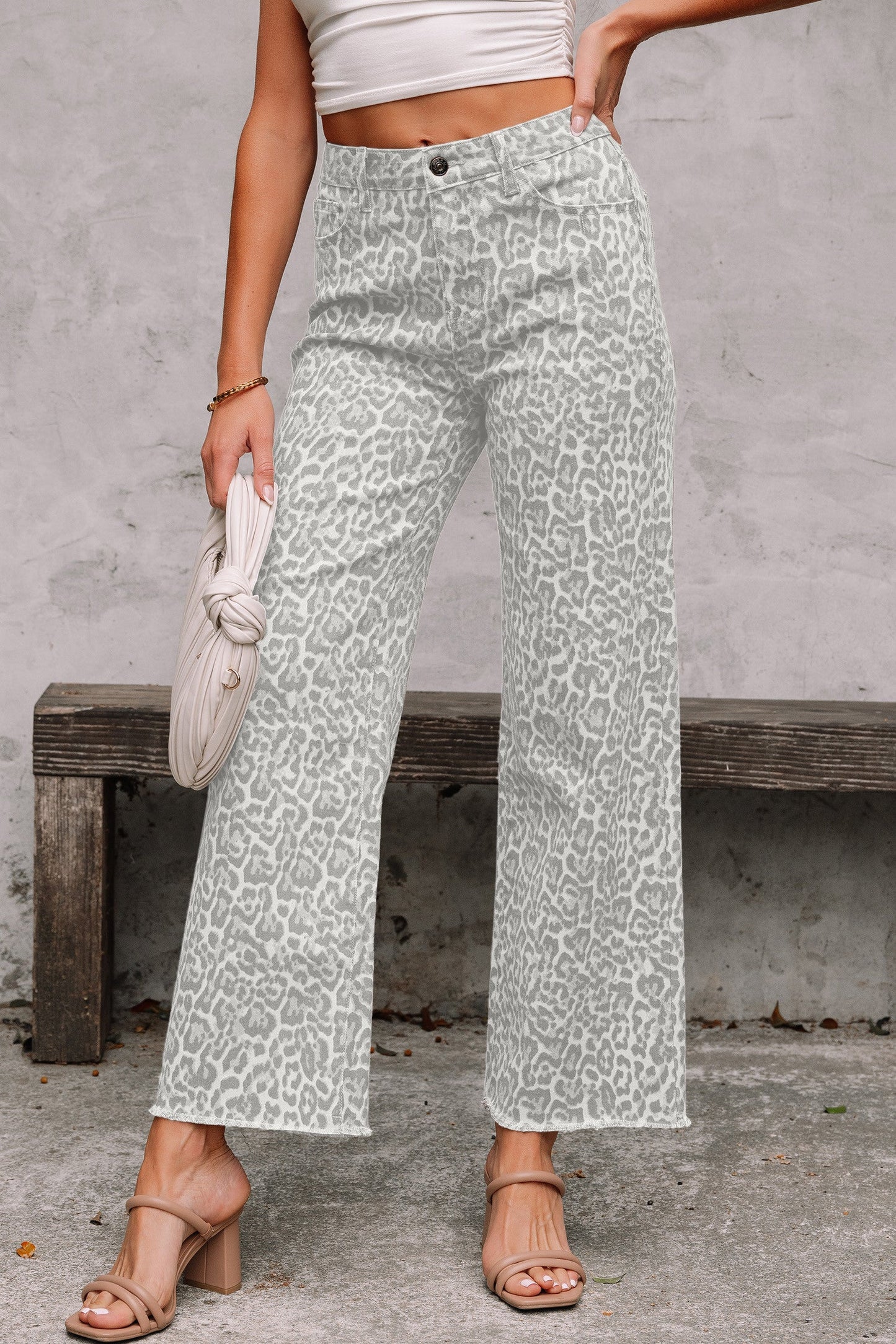 Leopard Frayed High Waist Jeans RTS