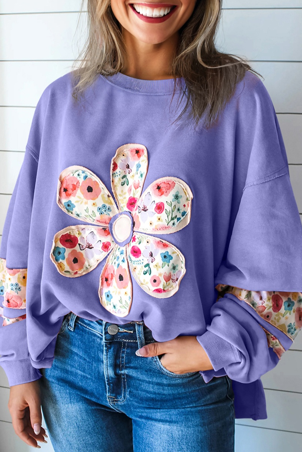 Floral Applique Baggy Top *THREE COLORS* RTS